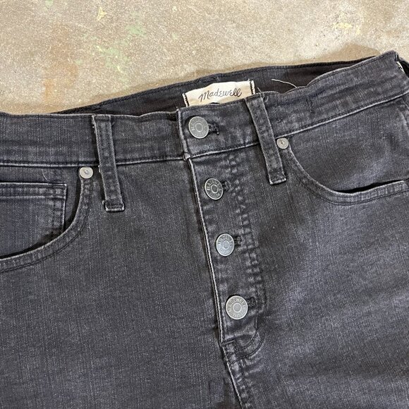 Madewell 10" High Rise Skinny Jeans Button Fly Faded Black Raw Hem 28T - Picture 3 of 5